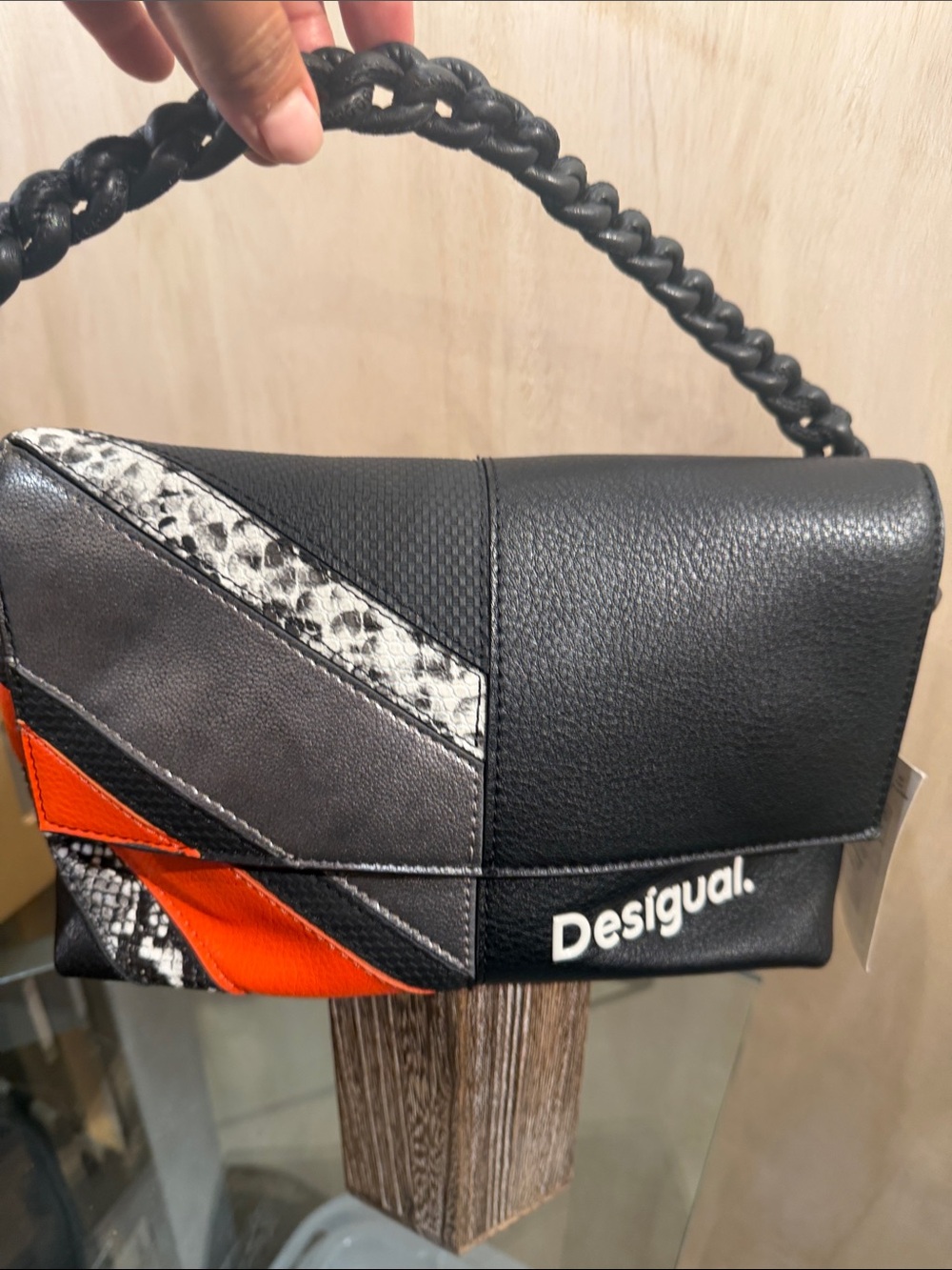 Desigual Black, Orange & Gray Leather Shoulder Bag